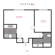 Floor plan for 1 bed, 1 bath, 550 sqft